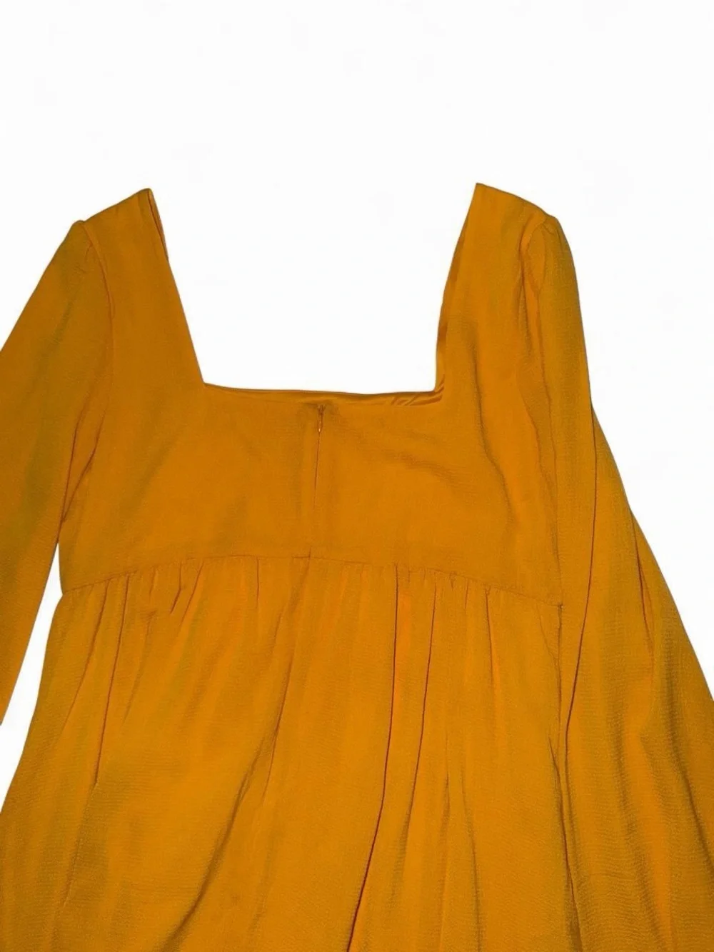 BCBG Square-Neck Tiered Mini Dress in Mustard